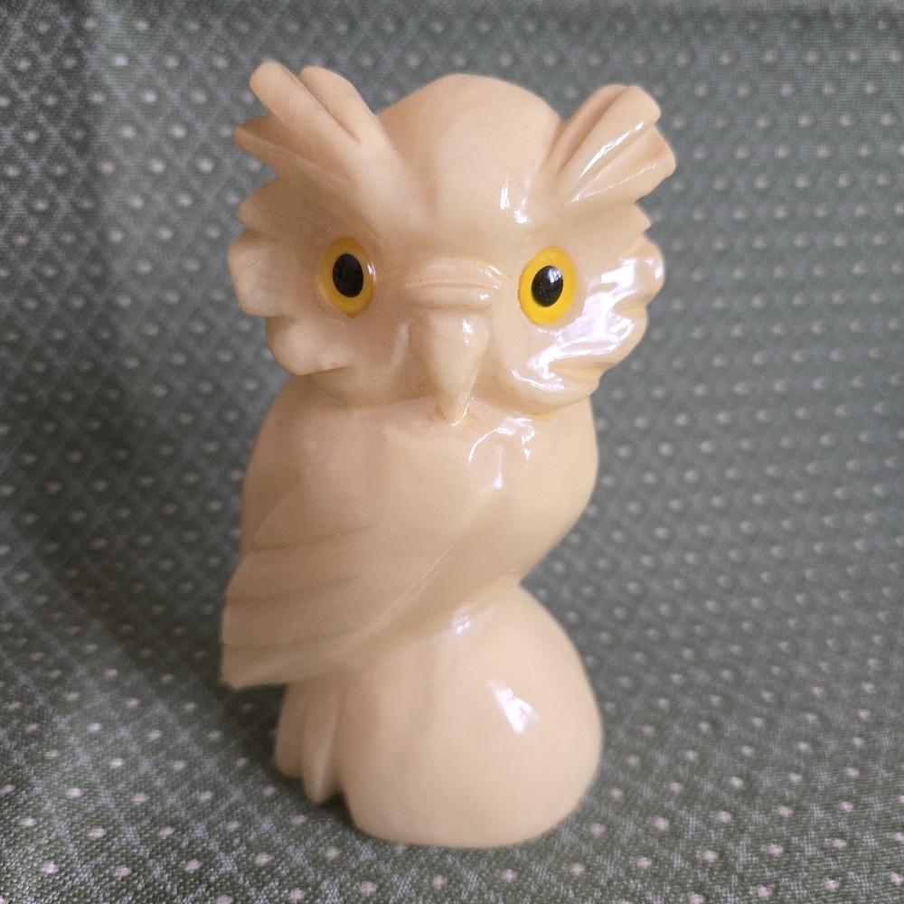 Adorable Owl Made of Alabaster Hand Carved Vintage